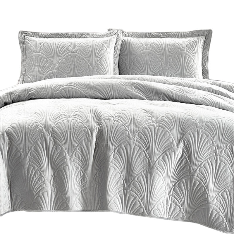 Quilt Liso Velvet Paris Gris Perla 2 Plazas