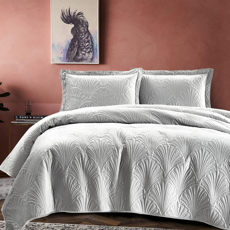Quilt Liso Velvet Paris Gris Perla 2 Plazas - Imagen 5