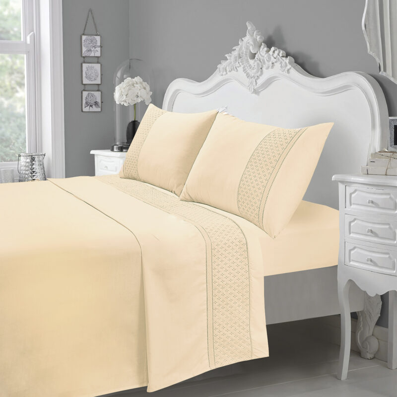 Juego de Sábanas T180 Broderie Beige King - Imagen 4