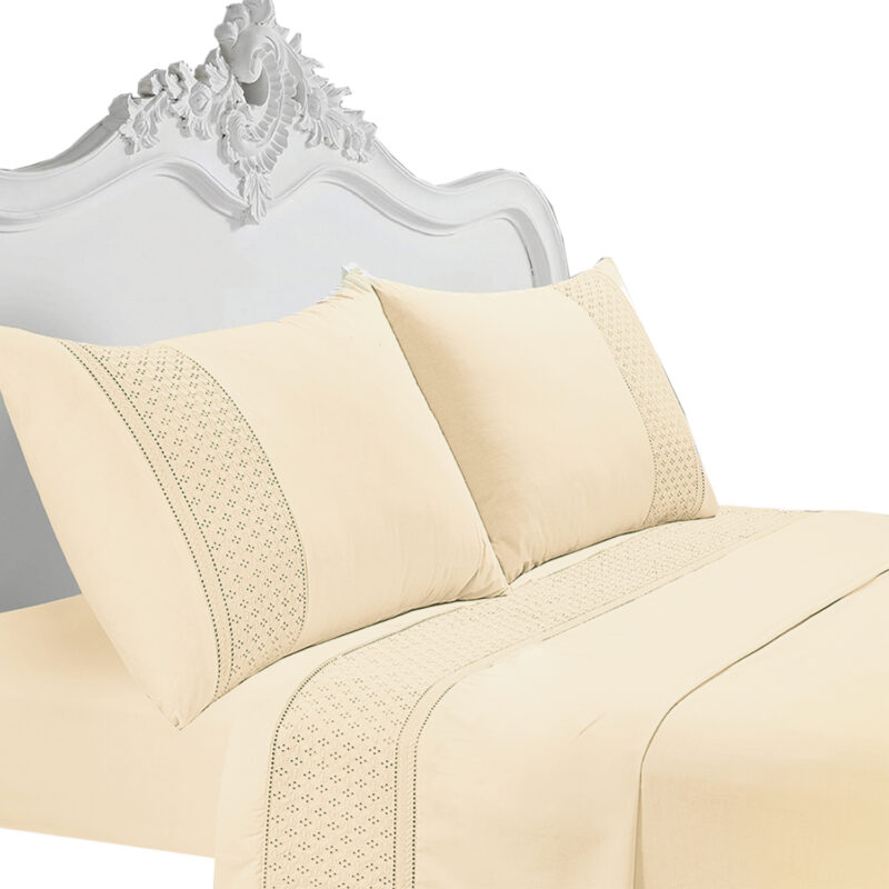 Juego de Sábanas T180 Broderie Beige King