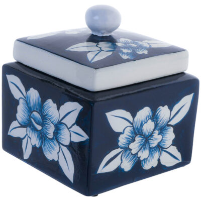 Cofre Decorativo Flores Azul con Tapa