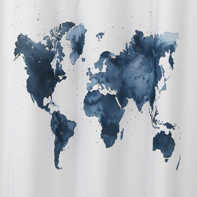 Cortina para Baño Estampada Mapa Azul con Forro 2 Piezas