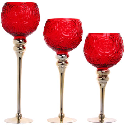 Juego de Portavelas Decorativo Roses Red 3 Piezas