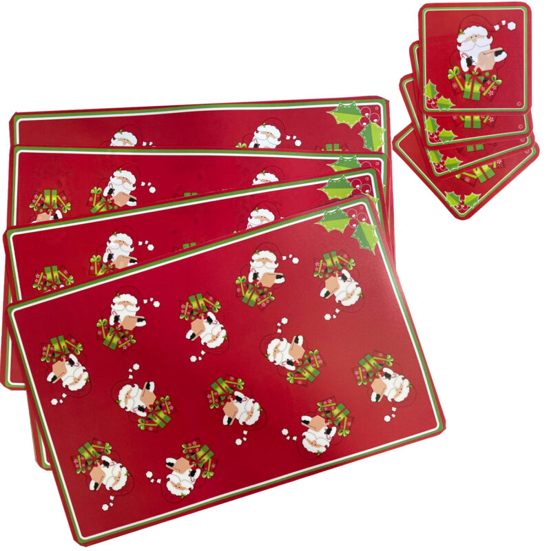 Set 4 Individuales + 4 Posavasos Navideños