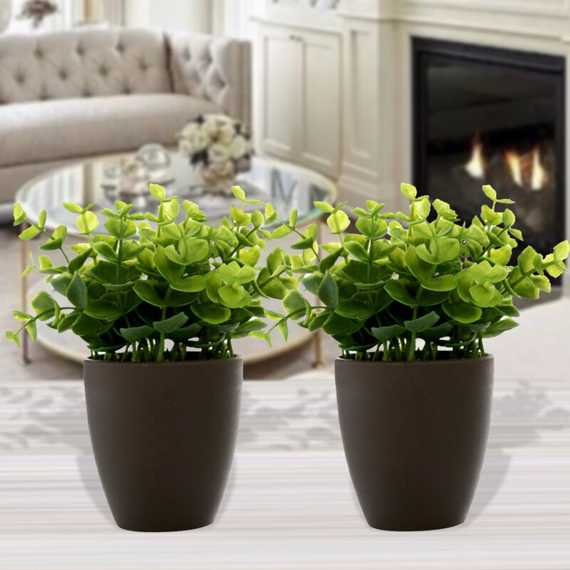 Set de Plantas Decorativa Artificial Maceta Cafe - Imagen 4