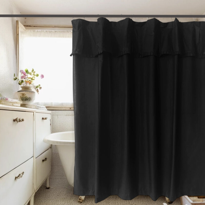 Juego Cortina Recogida para Baño Lisa Negro - Imagen 4