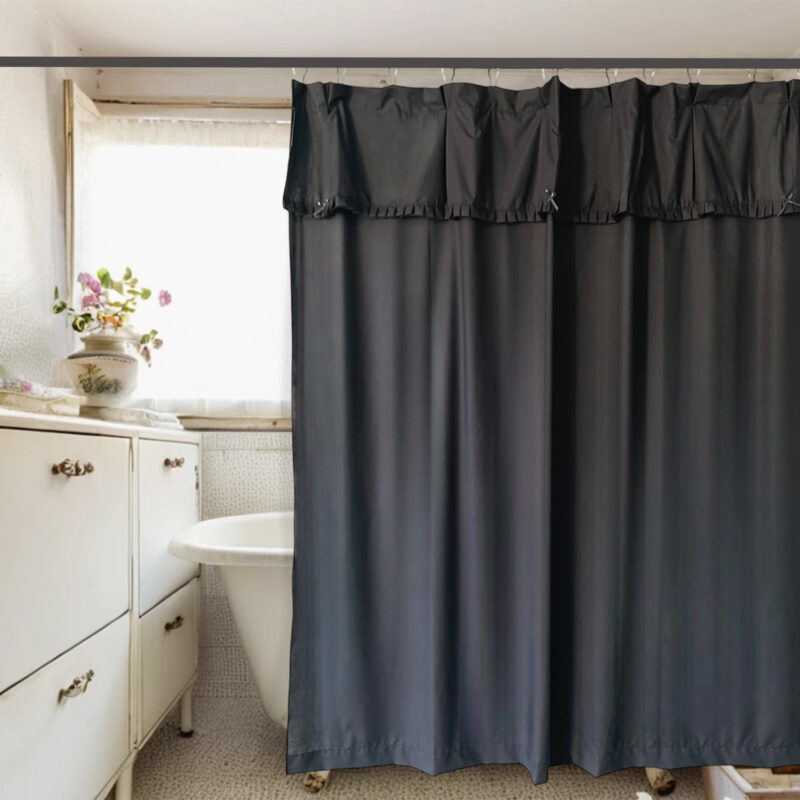 Juego Cortina Recogida para Baño Lisa Grafito - Imagen 4